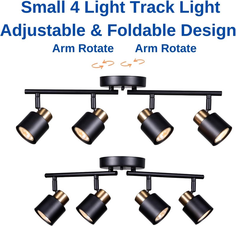 CRAFTRONOS 4 Light Track Lighting Kit, Matt Black Brass Finish Adjustable with Moden Flush Mount Ceiling Spotlight for Kitchen,Living Room,Home Improvement - Image 2